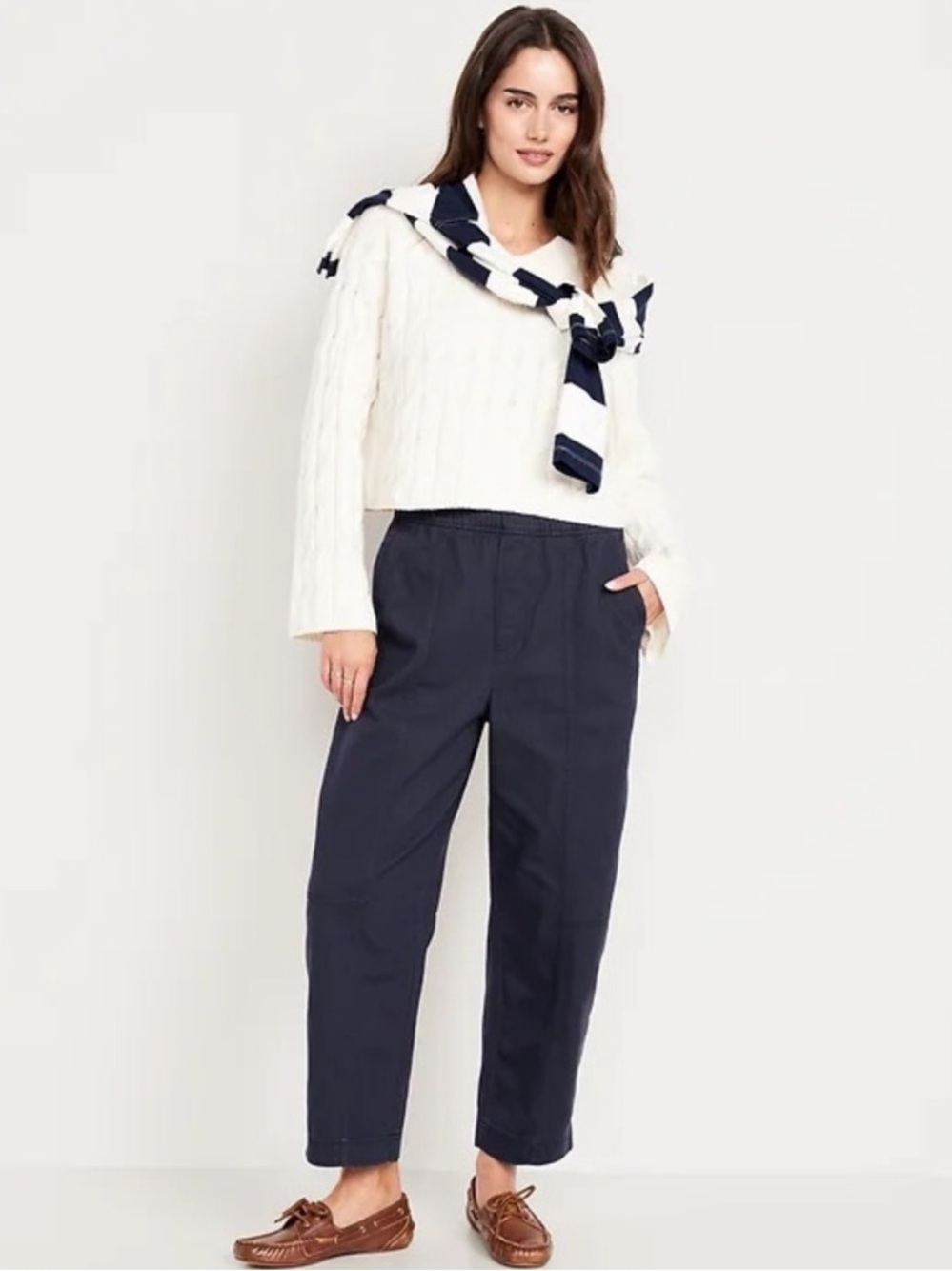 New Old Navy High Waisted Barrel Ankle Pants Navy Blue Trouser - Picture 3 of 11